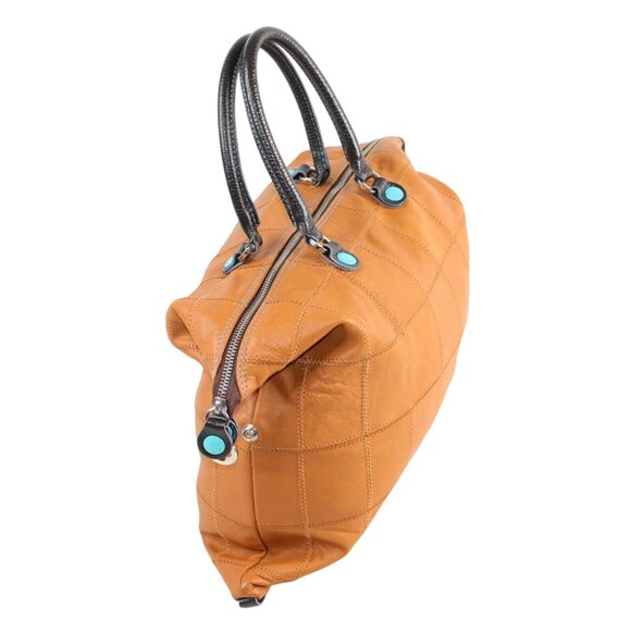 GABS Brown Leather Patchwork Made In Italy Large Zipper Tote Handbag Purse Bag - Picture 6 of 12